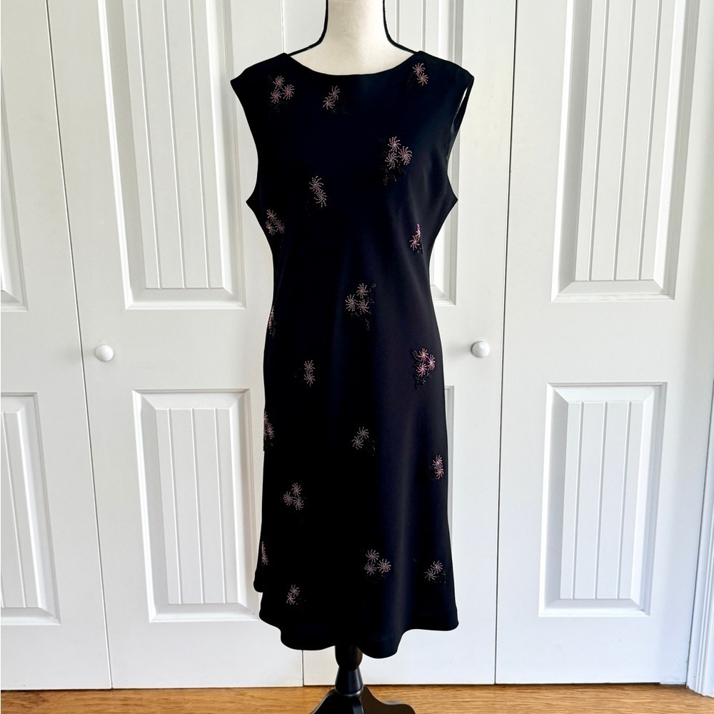 EVAN PICONE Black Floral Beaded Sheath Dress 14 Cocktail Wedding Guest - Picture 3 of 15